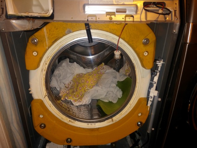 Door gasket removed from Samsung Washing Machine Gasket Repair.